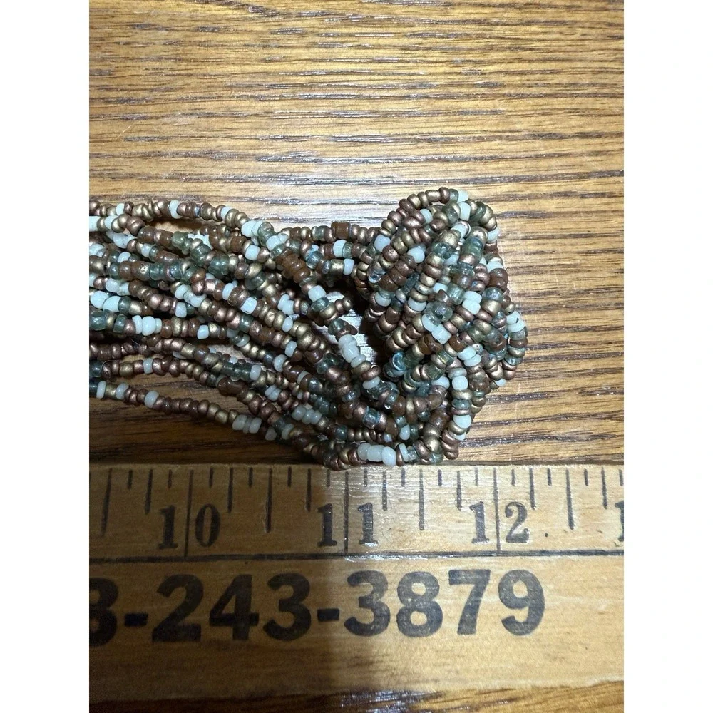 Vintage Multi Strand Seed Bead Necklace Boho Knotted Brown Green Multicolor - Picture 3 of 5